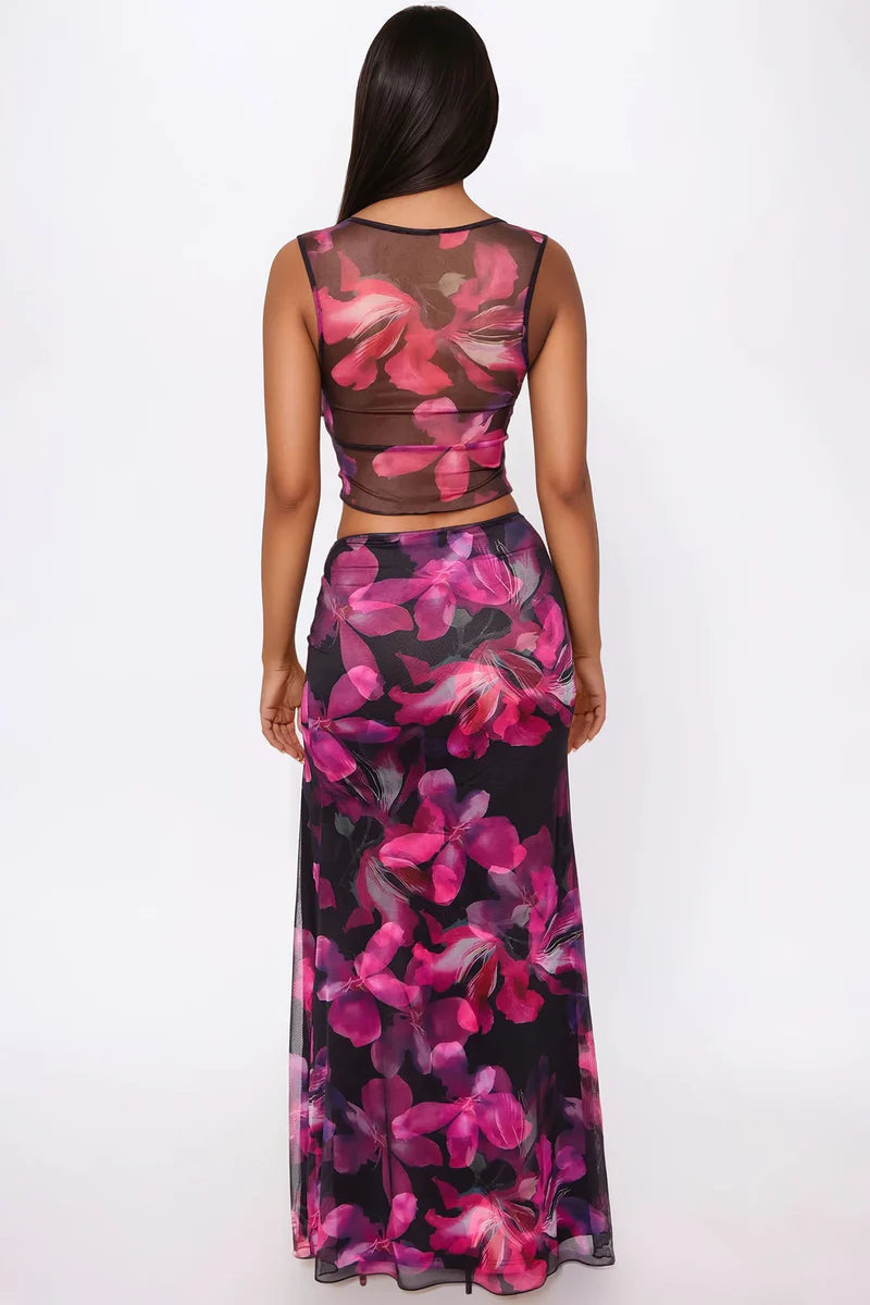 Orchid Reef HighSlit Maxi Skirt Set Blackcombo