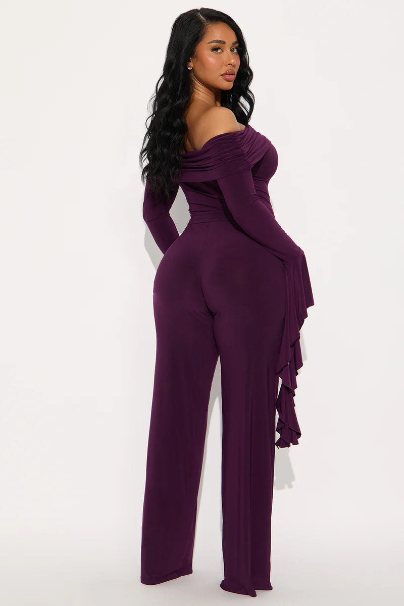 On Again Off Shoulder Top And Pant Set - Eggplant