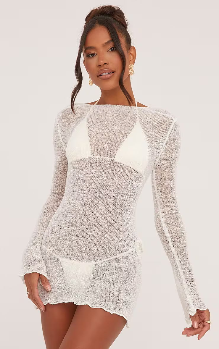 Long Sleeve Open Back Mini Beach Dress