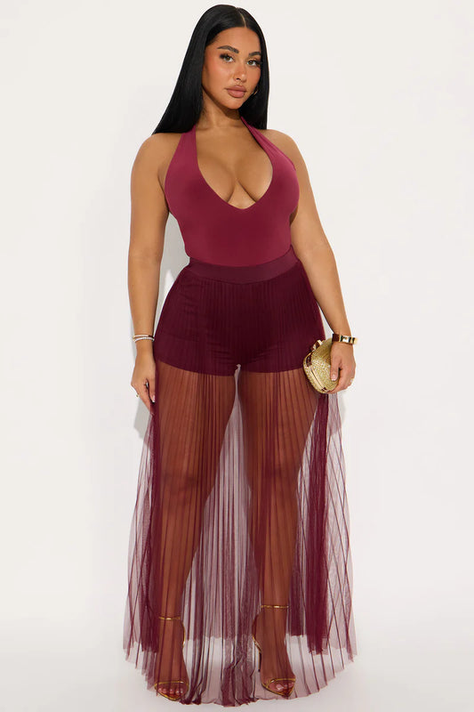 Grace Sheer TulleMaxi Skirt Burgundy