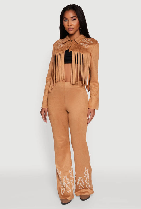 Trendy Faux Suede Fringe Cropped Jacket